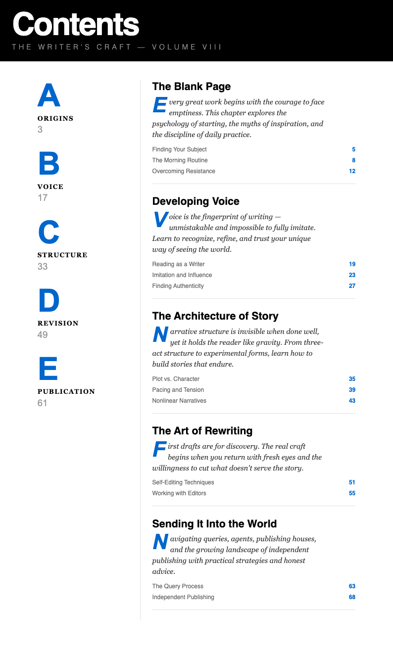 Typographic Table Of Contents With Content